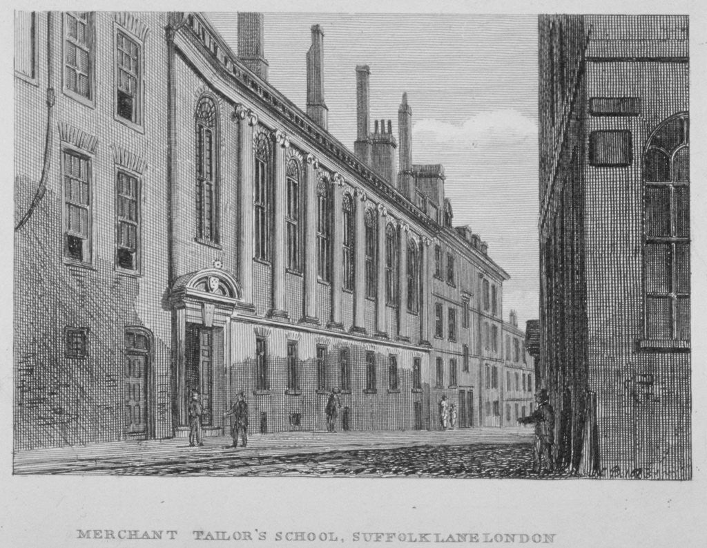 Detail of View of the Merchant Taylors' School in Suffolk Lane, City of London by John Chessell Buckler