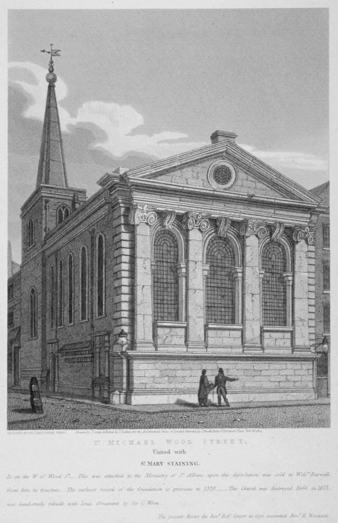 Detail of Church of St Michael, Wood Street, City of London by Joseph Skelton