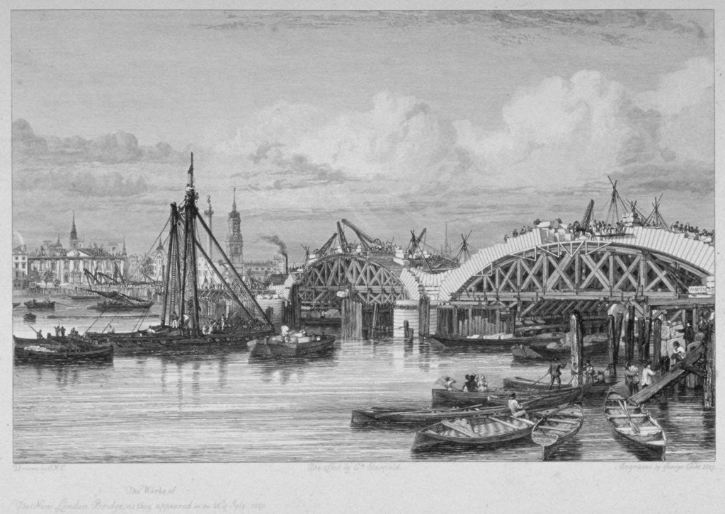 Detail of London Bridge under construction by George Cooke
