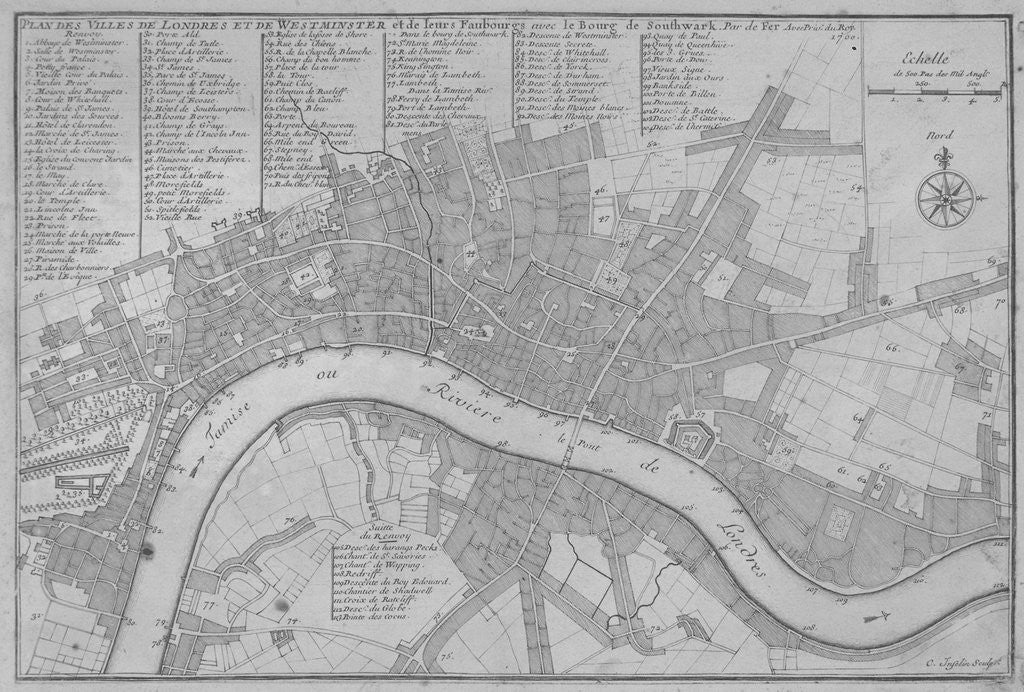 Detail of Map of the City of London, the River Thames, the City of Westminster and surrounding areas by C Inselin