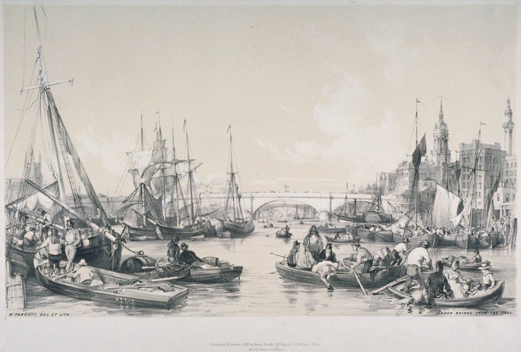View of the new London Bridge from the pool of the River Thames by William Parrott