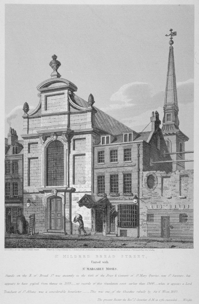 Detail of Church of St Mildred, Bread Street, City of London by Joseph Skelton