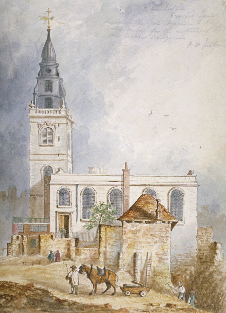 Detail of View of the Church of St Michael, Crooked Lane, City of London by Percy William Justyne