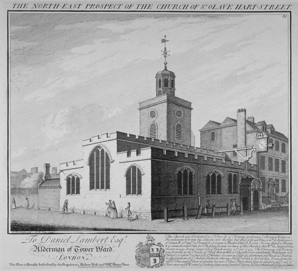 Detail of North-east prospect of the Church of St Olave, Hart Street, City of London by William Henry Toms