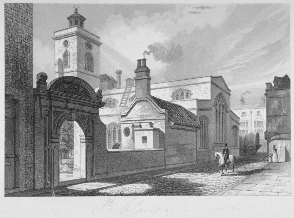 Detail of South-east view of the Church of St Olave, Hart Street, City of London by John Le Keux