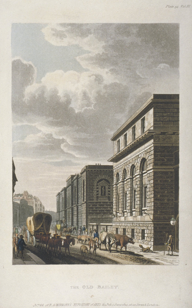Detail of View of Old Bailey, looking north, City of London by Rudolph Ackermann