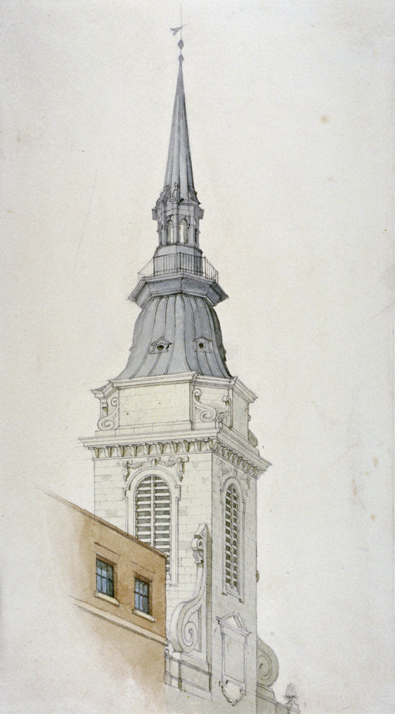 Detail of View of the tower and spire of St Martin within Ludgate, City of London by Anonymous