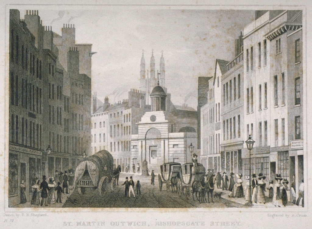 Detail of Church of St Martin Outwich, viewed from Bishopsgate, City of London by A Cruse