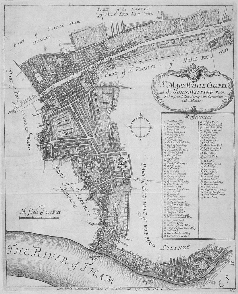 Map of the parishes of St Mary, Whitechapel and St John, Wapping, in Stepney, London by Anonymous