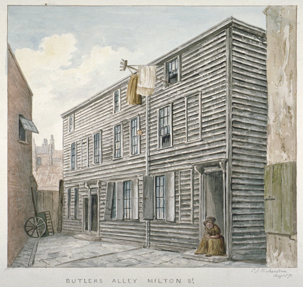Detail of View of Butler's Alley, Milton Street, City of London by Charles James Richardson