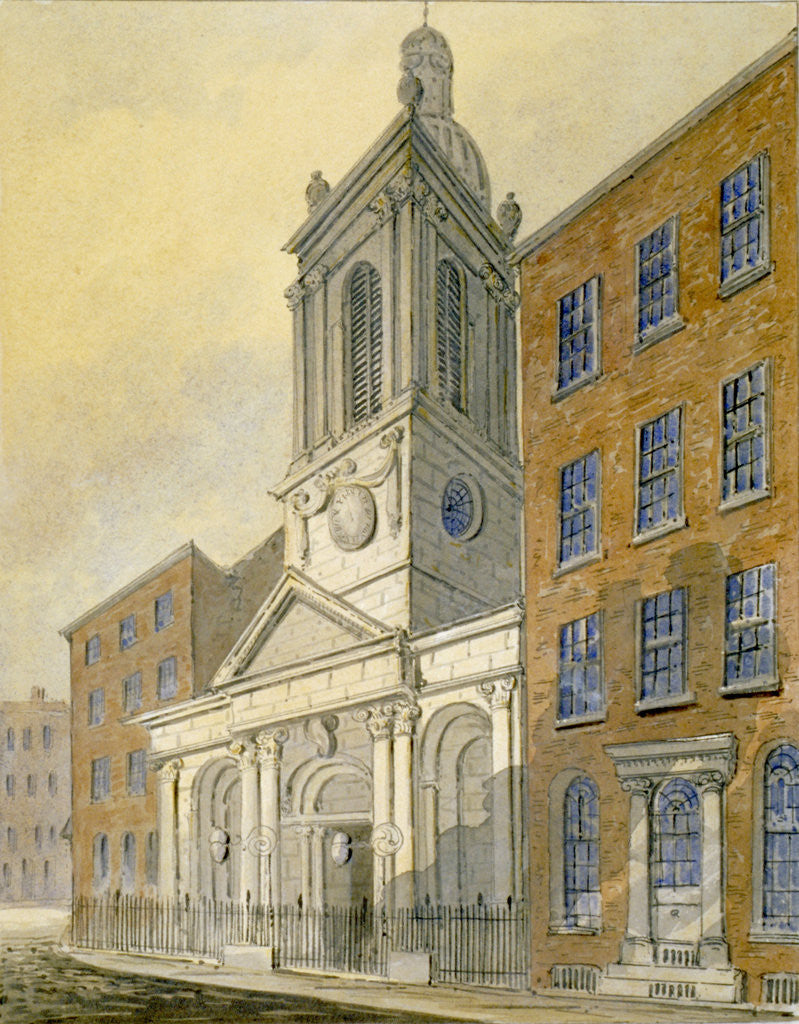 Detail of North-east view of the Church of St Peter-le-Poer and Old Broad Street, City of London by William Pearson