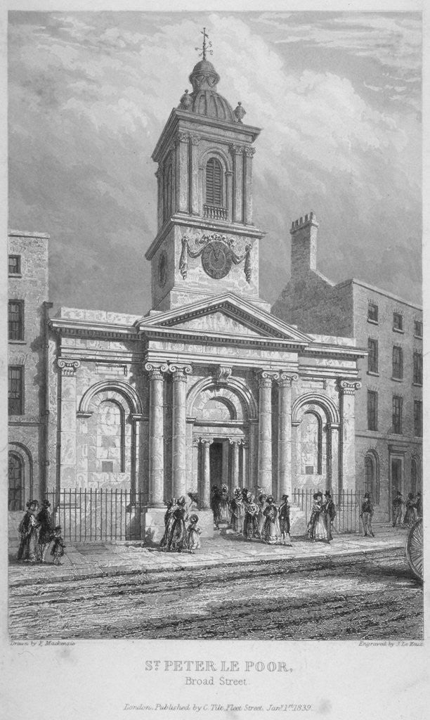 Detail of Church of St Peter-le-Poer with the congregation entering, City of London by John Le Keux
