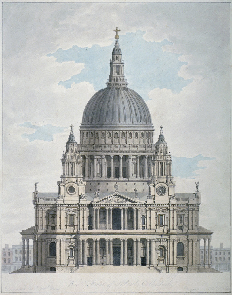 Detail of West front of St Paul's Cathedral, City of London by Thomas Malton II