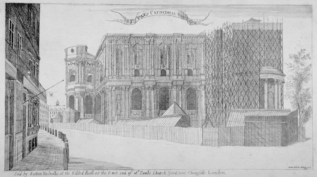 Detail of View of St Paul' s Cathedral under construction, City of London, 1685 (c1853) by Sir Christopher Wren