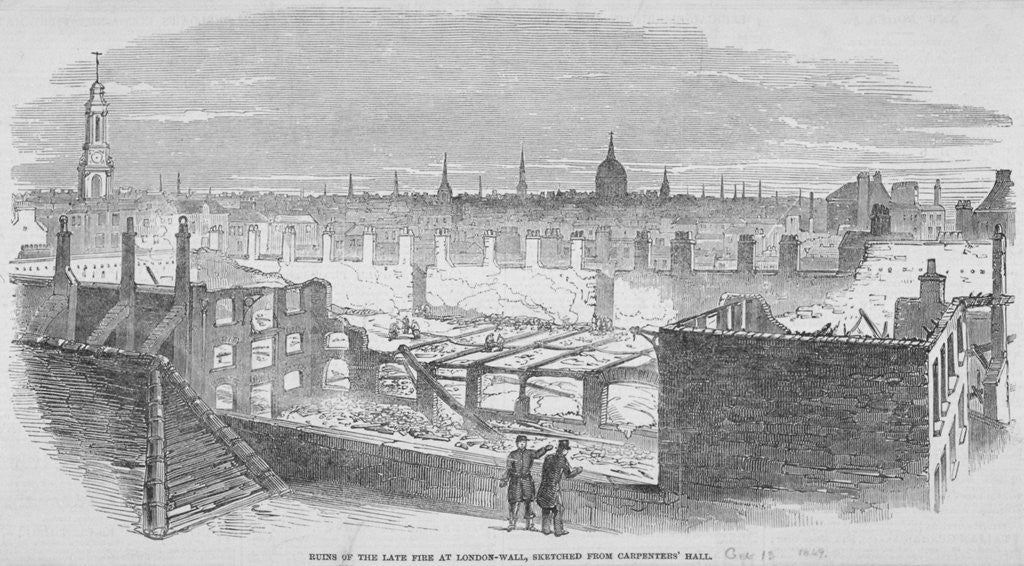 Detail of Ruins at London Wall from Carpenters' Hall as the result of a fire in 1849 by Anonymous