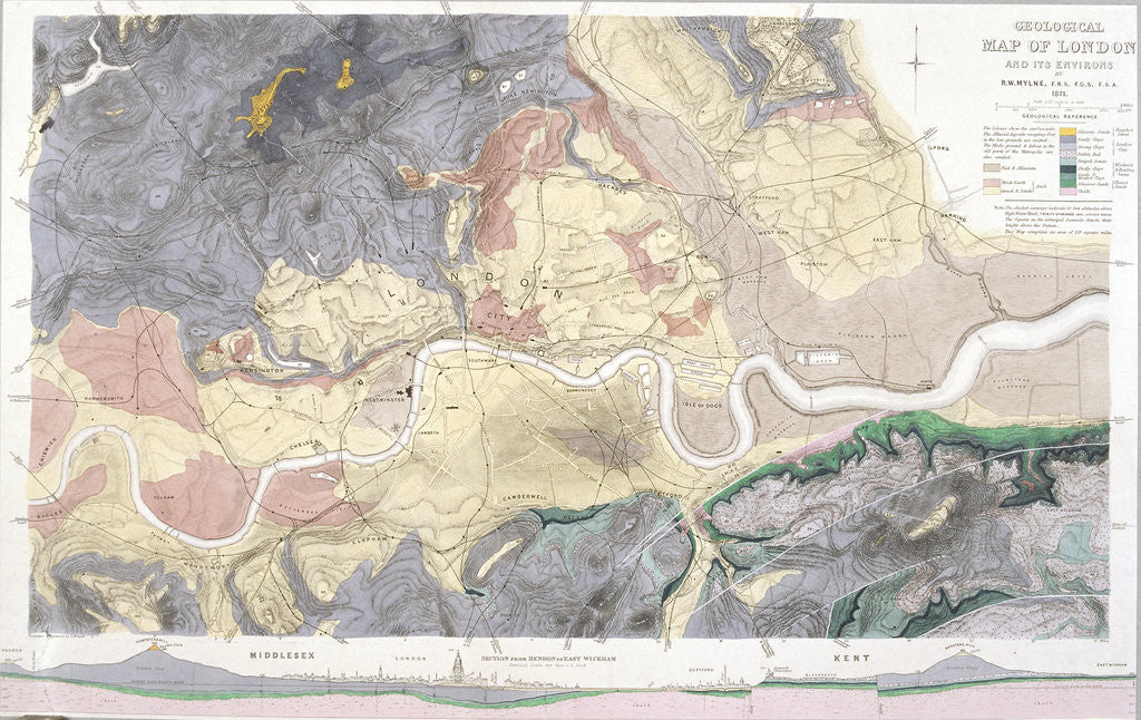 Detail of Geological map of London and the surrounding area by T Walsh
