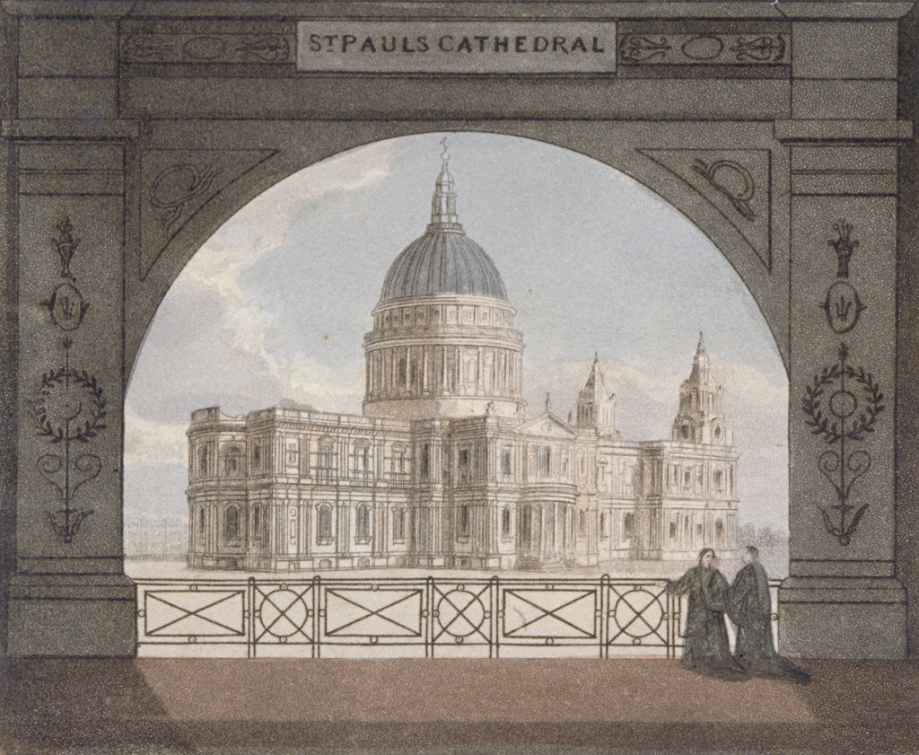 Detail of North-east view of St Paul's Cathedral through an archway, City of London by Anonymous