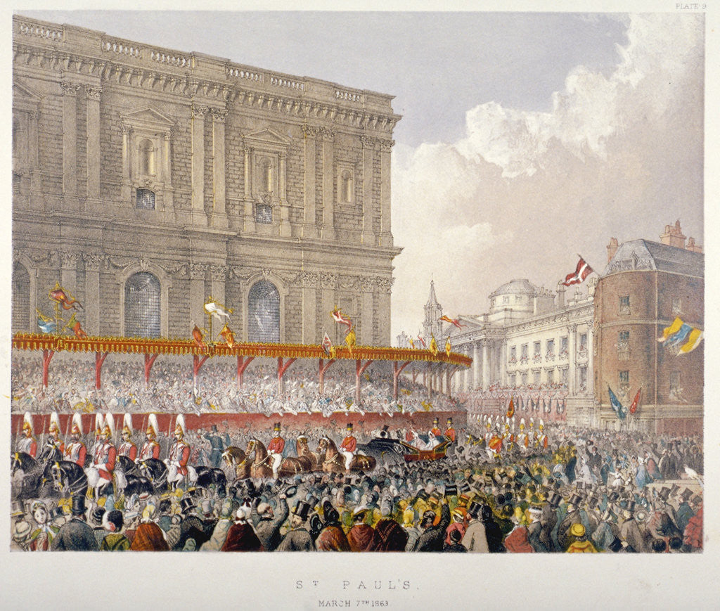 Detail of Royal procession passing the east end of St Paul's Cathedral, City of London by Day & Son