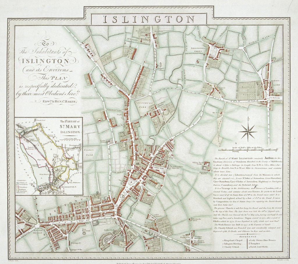 Detail of Map of the parish of St Mary, Islington, London by Benjamin Baker