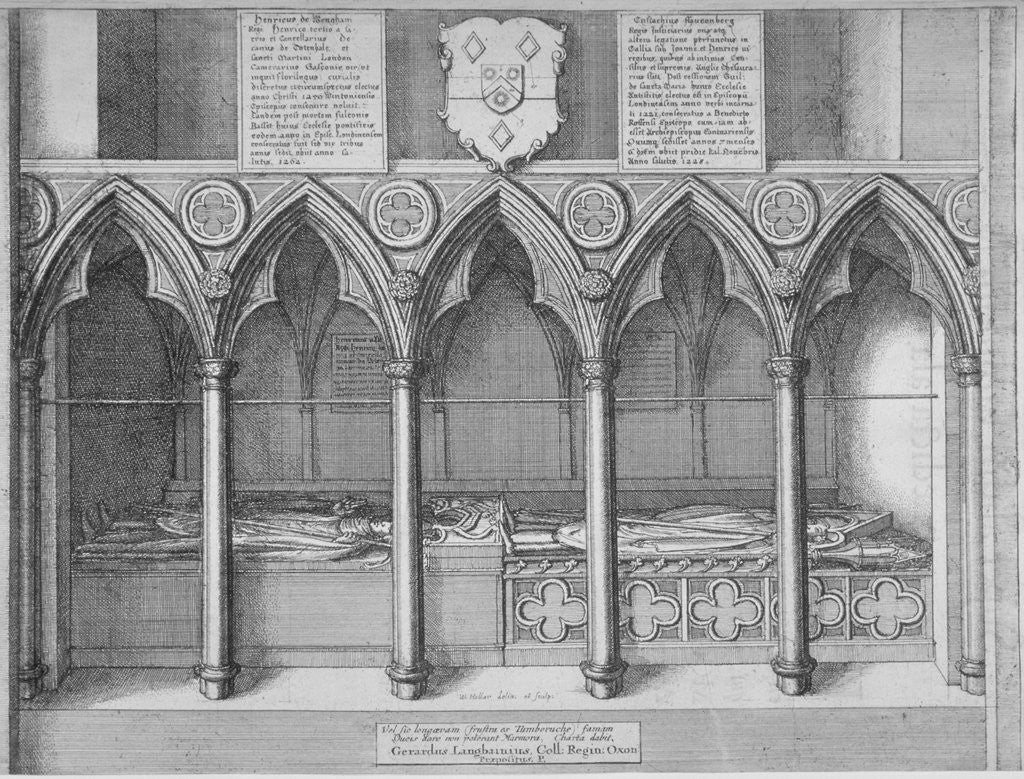 Detail of Tombs of two Bishops of London in old St Paul's Cathedral, City of London by Wenceslaus Hollar
