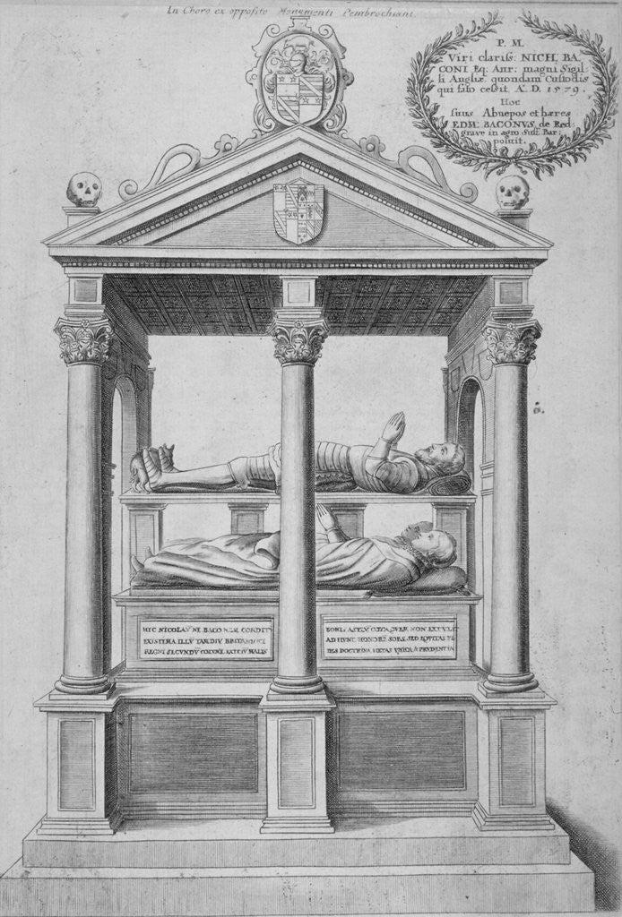 Detail of Monument of Sir Nicholas Bacon in old St Paul's Cathedral, City of London by Wenceslaus Hollar