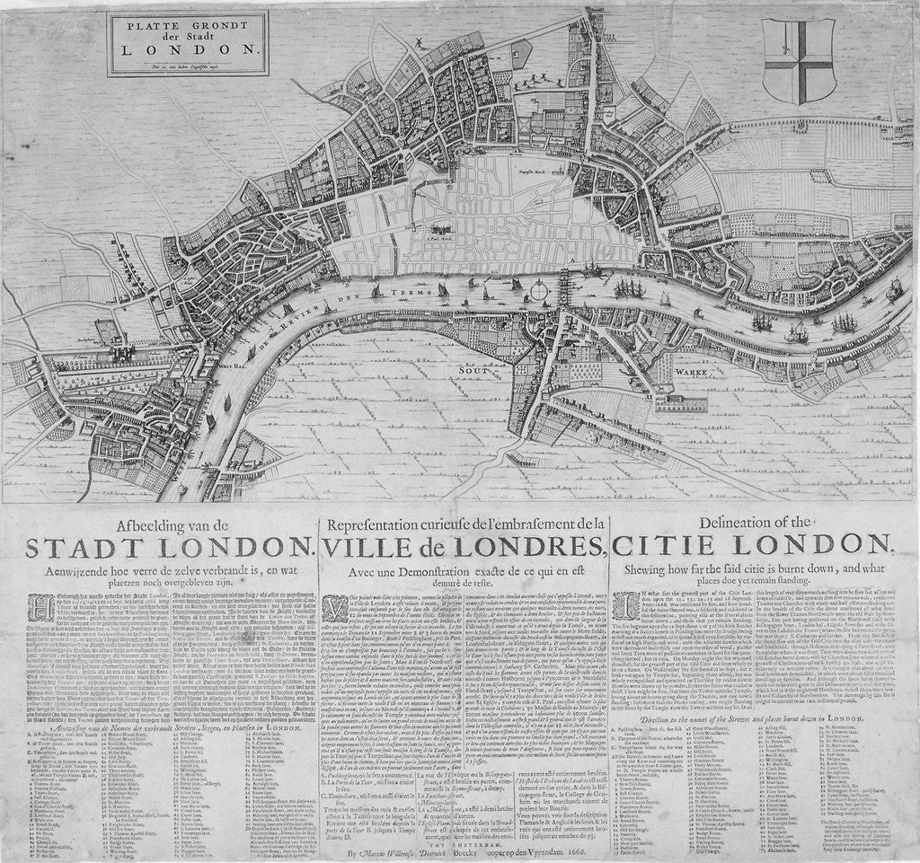 Map of London showing the destruction caused by the Great Fire by Anonymous