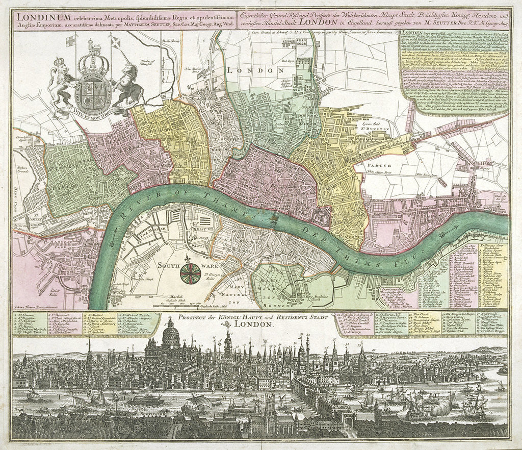 Map of Westminster, the City of London and Southwark by Johann Thomas Kraus
