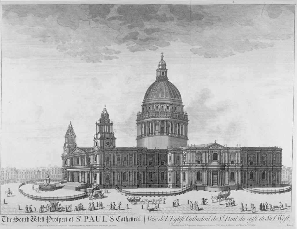Detail of South-west view of St Paul's Cathedral, City of London by Anonymous