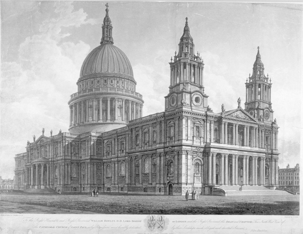 Detail of North-west view of St Paul's Cathedral, City of London by John Buckler