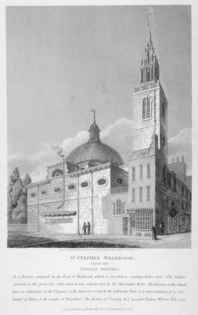 Detail of North-west view of the Church of St Stephen Walbrook, City of London by Joseph Skelton