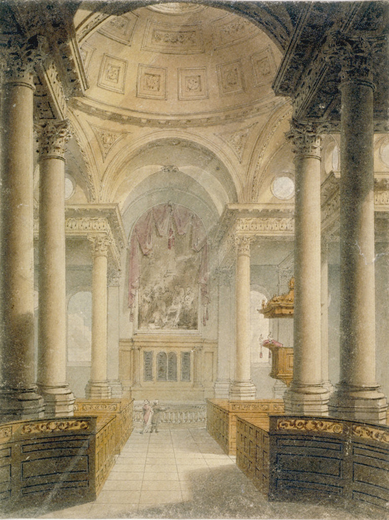 Detail of Interior of the Church of St Stephen Walbrook, City of London by Frederick Mackenzie