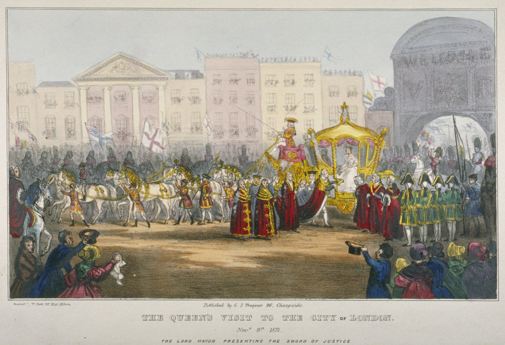 Detail of View of Temple Bar during Queen Victoria's visit to the City of London in 1837 by W Clerk