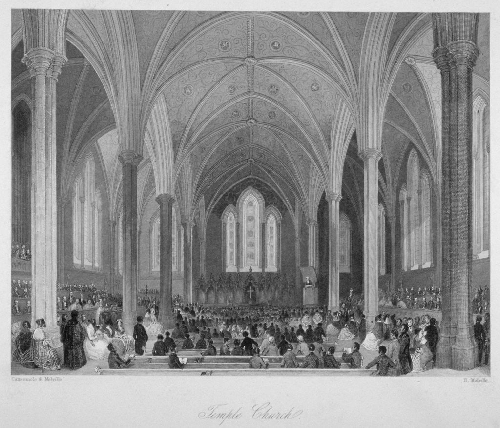 Detail of Interior of Temple Church during a service, City of London by Harden Sidney Melville