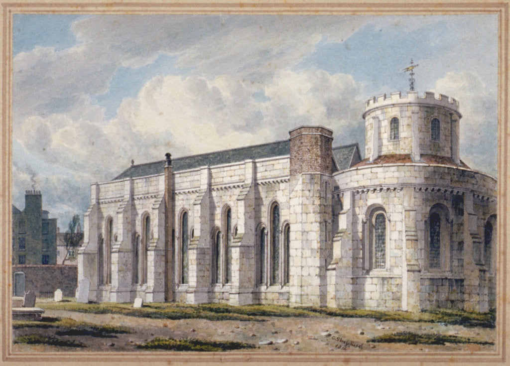 Detail of View of Temple Church from across the graveyard, City of London by George Shepherd
