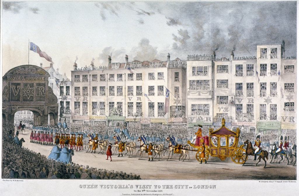 Detail of View of Temple Bar during Queen Victoria's visit to the City of London in 1837 by W Smart