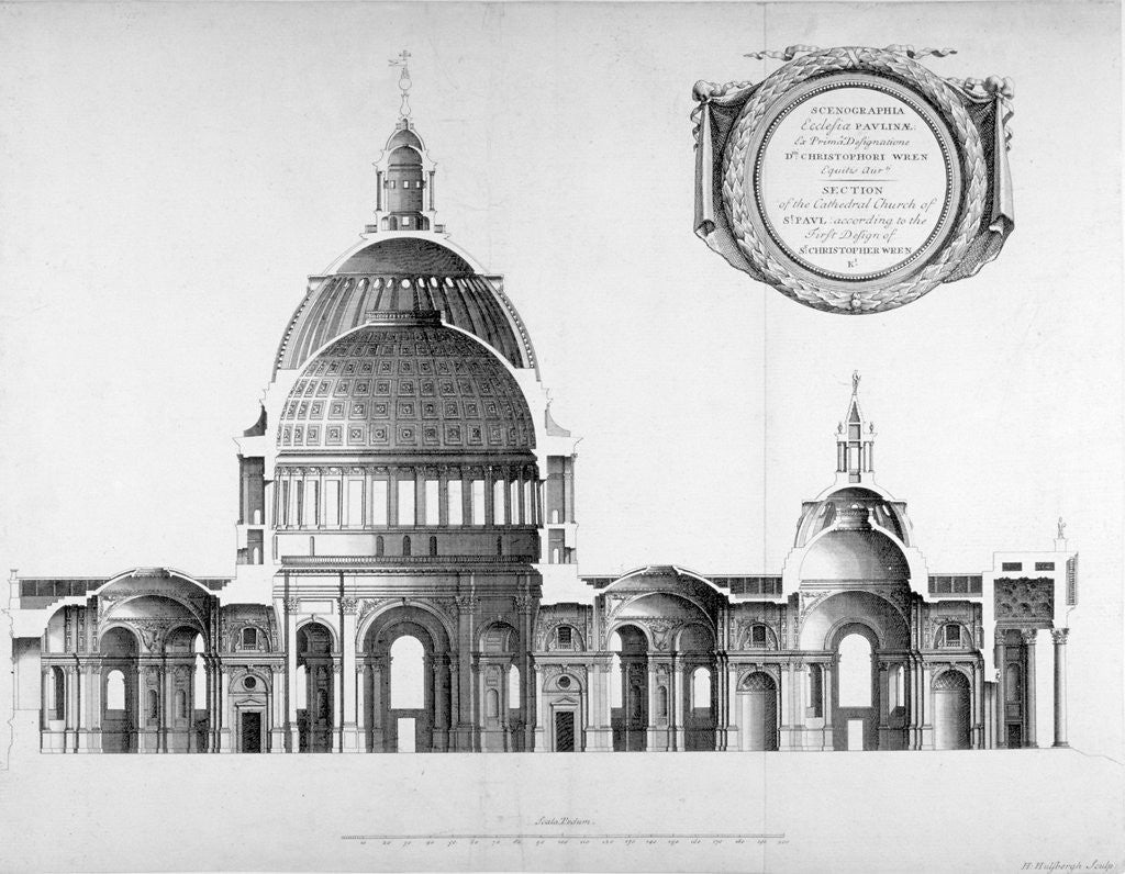 Detail of Longtitudinal section through St Paul's Cathedral, City of London by Anonymous