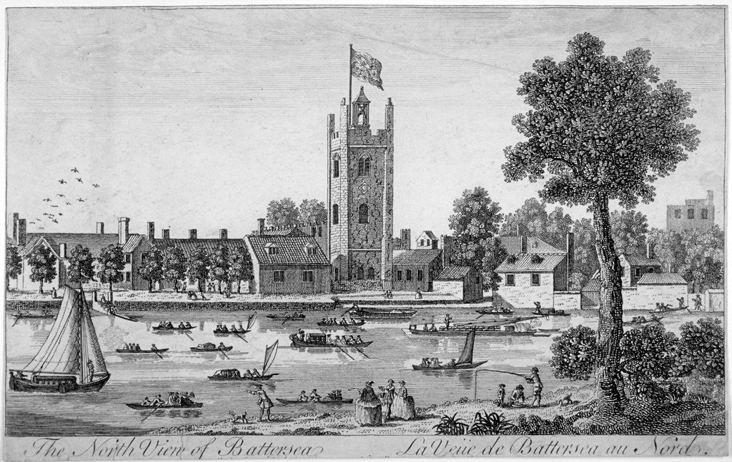 Detail of North view of St Mary's Church, Battersea from across the Thames, London by Anonymous