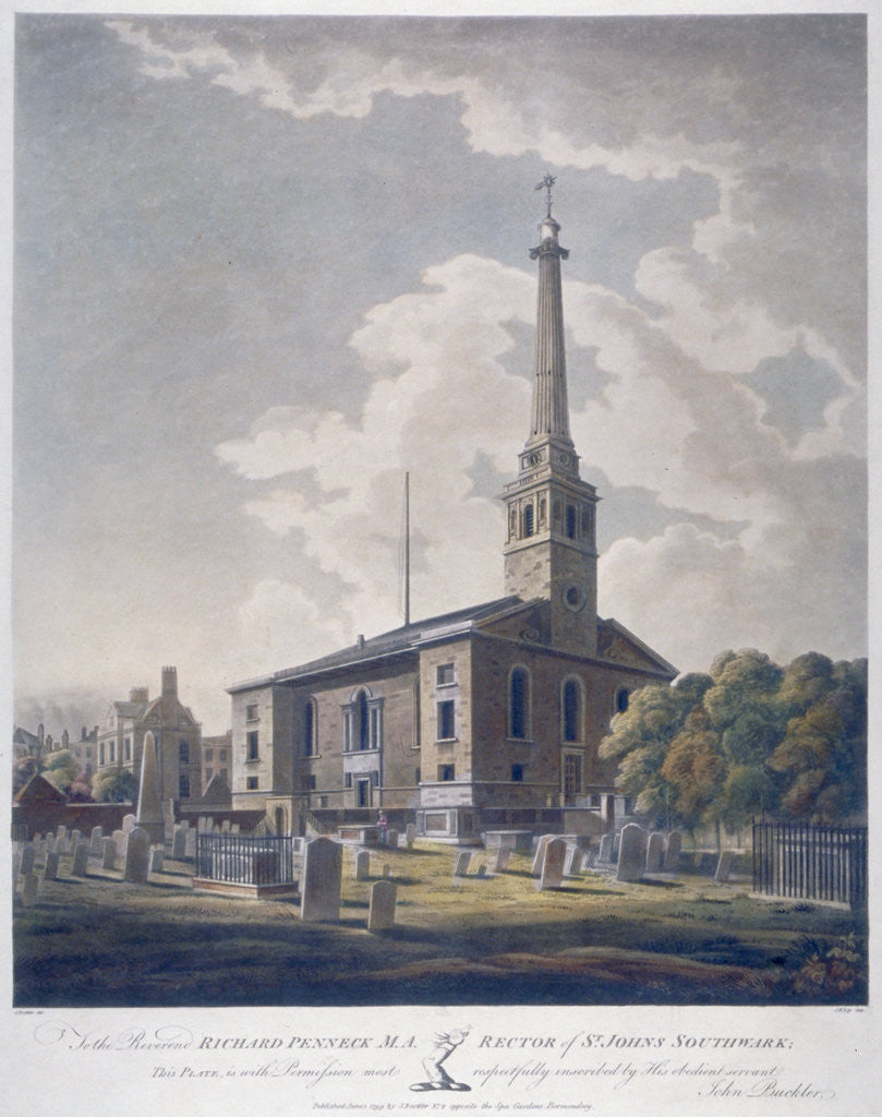Detail of View of the Church of St John Horsleydown, Bermondsey, London by John William Edy