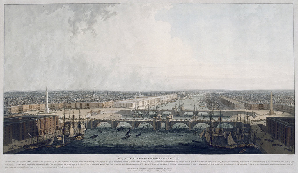 Detail of Proposed London Bridge, London by William Daniell