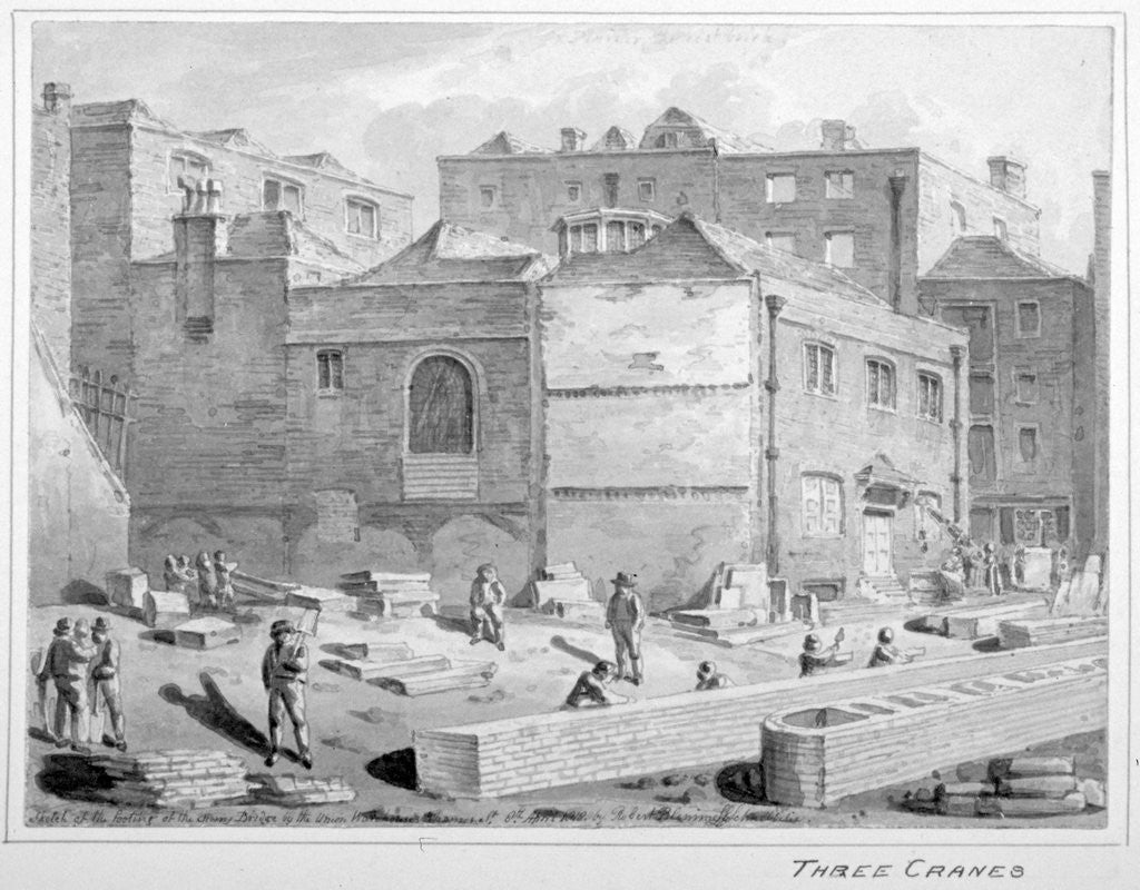 Detail of Footing for Southwark Bridge by the Union Warehouse, Upper Thames Street, City of London by Robert Blemmell Schnebbelie