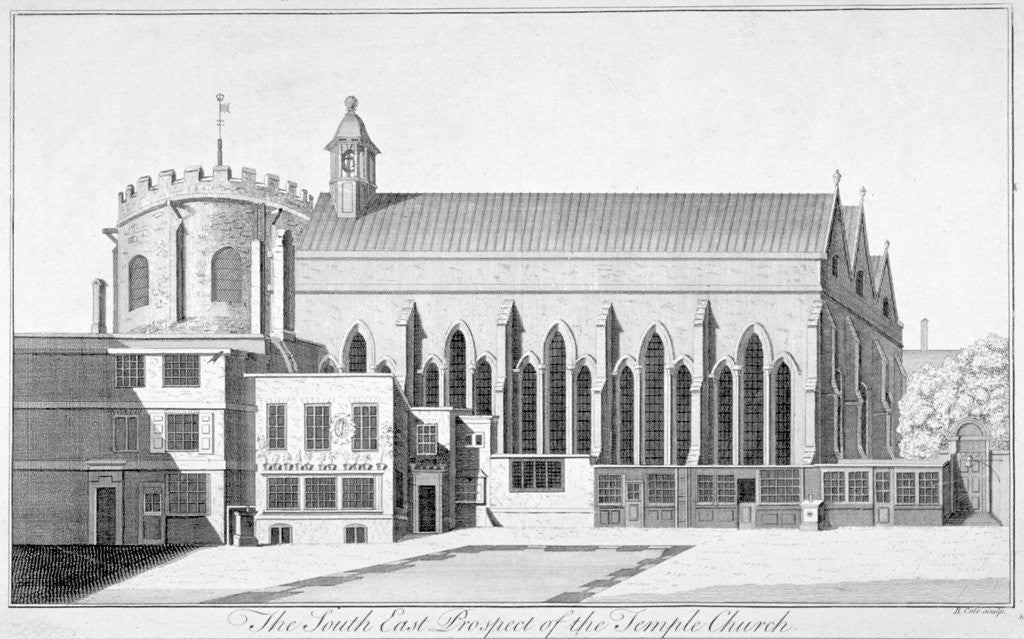 Detail of South-east view of Temple Church, City of London by Benjamin Cole