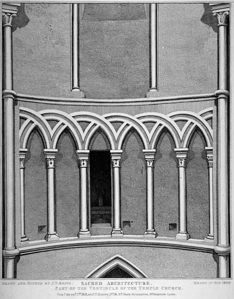 Detail of Part of the vestibule of the Temple Church, City of London by John Thomas Smith