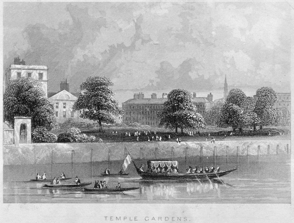 Detail of View of Temple Gardens from the Thames with boats on the river, City of London by Anonymous