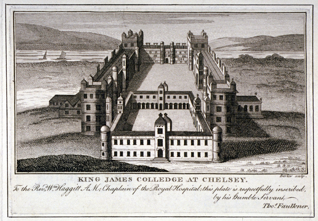 Detail of Bird's-eye view of King James's College, Chelsea, London by John Barlow
