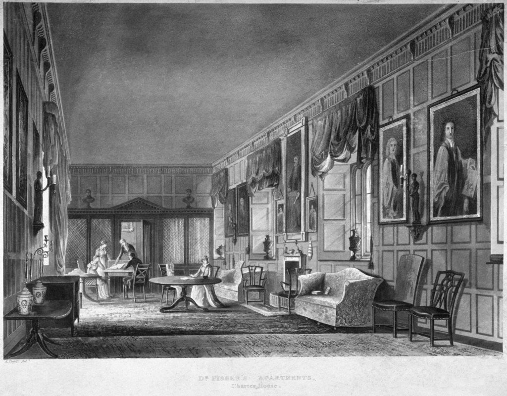 Detail of Interior view of Dr Fisher's apartments, Charterhouse, Finsbury, London by Joseph Constantine Stadler
