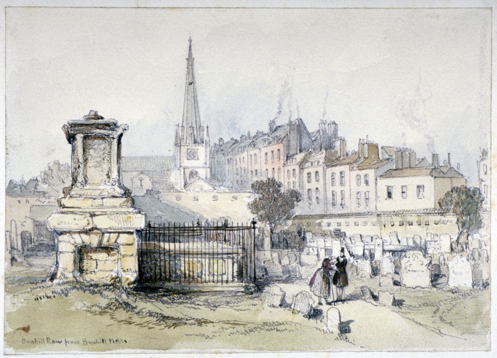 Detail of View of Bunhill Row from Bunhill Fields, Finsbury, Islington, London by Thomas Colman Dibdin