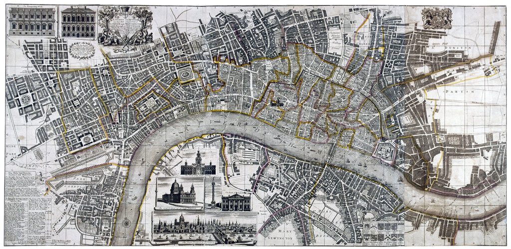 Detail of Map of the City of London, City of Westminster, River Thames, Lambeth and Southwark by Anonymous