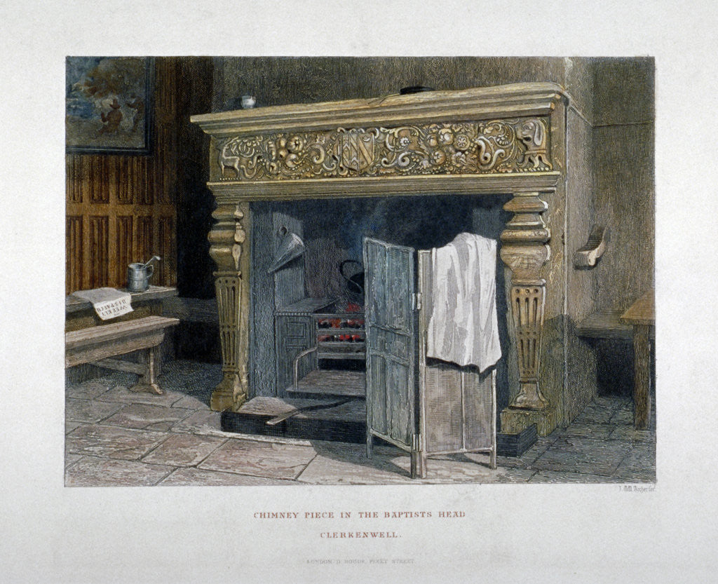 Detail of View of a chimney piece in the Baptist's Head Inn, Clerkenwell, London by John Wykeham Archer