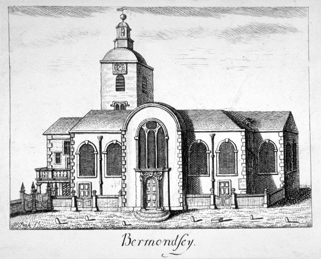Detail of View of the Church of St Mary Magdalen, Bermondsey, London by James Peak