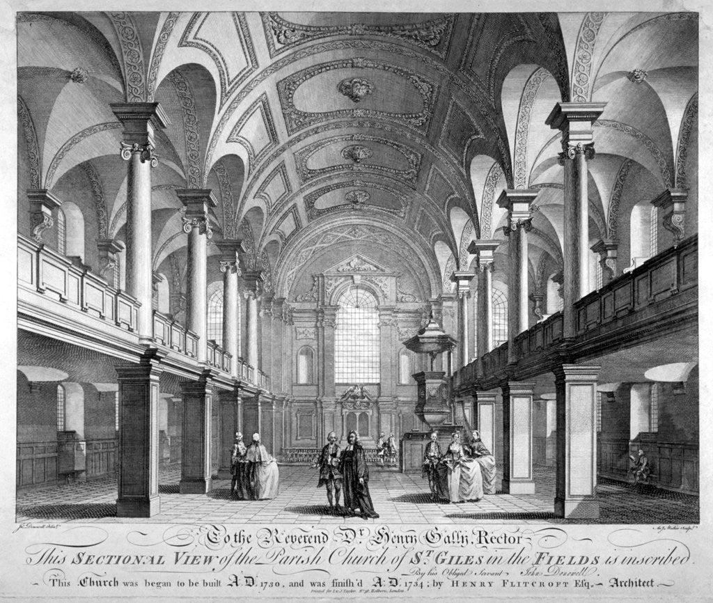 Detail of Sectional view of the Church of St Giles in the Fields, Holborn, London by Anthony Walker